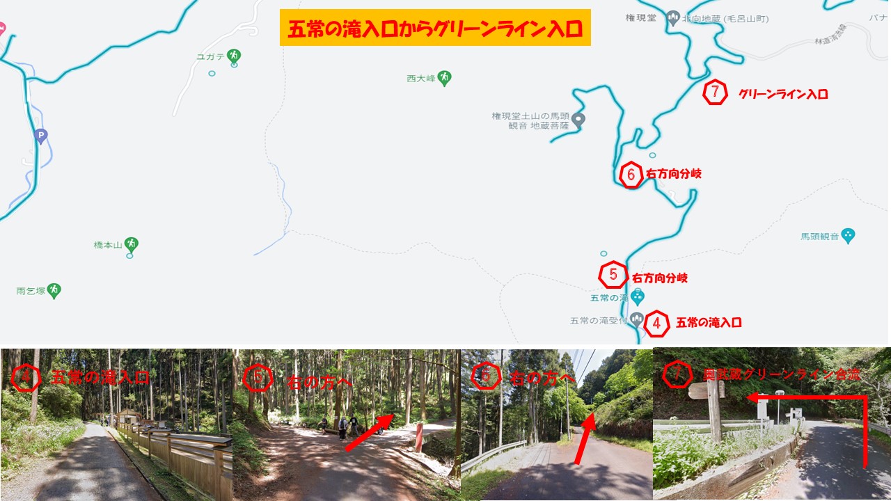 五常の滝入口からグリーンライン入口