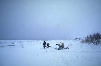 a photograph of the sculptures in winter