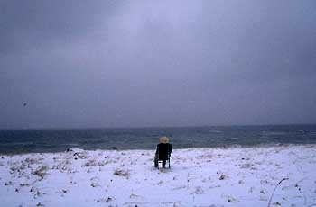 a photograph of the sculptures in winter