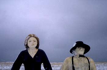 a photograph of the sculptures in winter